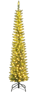 lot 473 image: Goplus 6ft Pre-Lit Pencil Christmas Tree, Artificial Slim Xmas Tree with 180 Warm-White LED Lights, 390 Branch Tips, Foldable Metal Stand, for Home Office Indoor Holiday Decor
