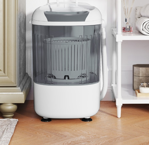 lot 476 image: Costway FP10950US-GR Portable Mini Semi-Automatic Washing Machine with Spin Tub & Drain Hose 2.5 kg Capacity - Gray 14 x 15 x 20