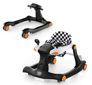 lot 478 image: BABY JOY 2 in 1 Baby Walker, Foldable Activity Walker with Adjustable Height & Speed, Music, Lights, Mirrors, Padded Seat Cushion, Activity Baby Push Walker for Toddler Boys Girls, Ages 6-18 Months