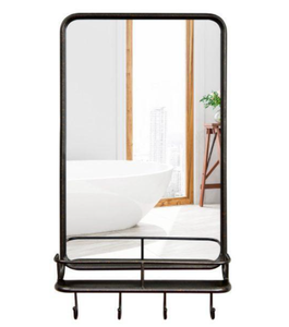 lot 494 image: Costway JV10299 Wall Bathroom Mirror with Shelf Hooks Sturdy Metal Frame for Bedroom Living Room 33 long x 19 wide