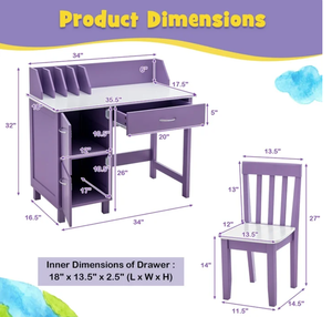 lot 243 image: Costway Kids Wooden Study Desk & Chair Writing Table with Drawer Storage Cabinet