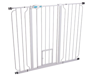 lot 244 image: Carlson Pet Products 0934PW0932PW Extra Wide Walk-Thru Pet Gate with Pet Door White, 29-34Wx30H in
