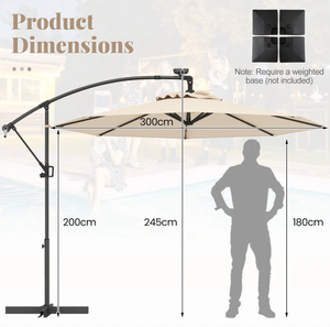lot 484 image: Costway 10ft Patio Umbrella Solar LED Cantilever Umbrella with Tilt Adjustment-Beige (Maybe Missing Hardwear)