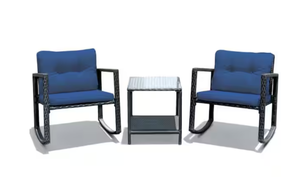 lot 486 image: Kadehome 3-Piece Rattan Patio Conversation Set with Navy Cushions