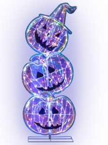 lot 487 image: Boyel Living - Halloween Decoration 150 LED Stacked Pumpkin Light Set with Base - Multicolor