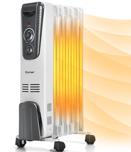 lot 495 image: COSTWAY Oil Filled Radiator Heater, 1500W Portable Space Heater with Adjustable Thermostat, 3 Heat Settings, Overheat and Tip-Over Protection, Electric Oil Heater for Indoor Use, Bedroom, Office