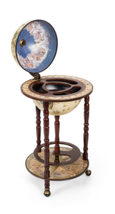 lot 500 image: Costway 17 Inch Italian Style Design Wooden Globe Liquor Bottle Wine Rack with Wheels (Slightly Used, Transit Damage See Photos)