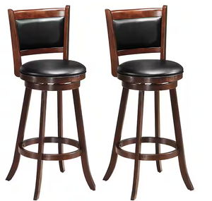 lot 386 image: LOT OF 2 Costway Espresso Swivel Bar Height Stool Wood Dining Chair with Upholstered Seat Back Height (in.) 17 in Product Depth (in.) 19 in Product Height (in.) 42 in