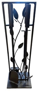 lot 14 image: Wrought Iron Fireplace Tool Set with Leaf Design Stand