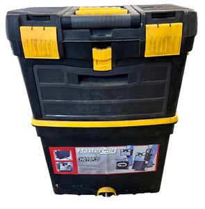 lot 24 image: Mastercraft Keter Rolling Tool Chest with Latch System and Assorted Tools