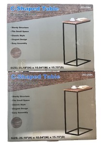 lot 55 image: Set of 2 C-Shaped Tables with Brown Wood Finish