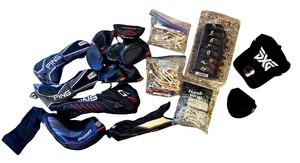 lot 57 image: Golf Accessory Set with Headcovers, Iron Covers, Caps, and Tees