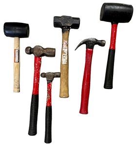 lot 66 image: Set of 6 Assorted Hammers Including Rubber Mallet, Sledge, and Claw Hammer