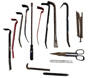 lot 68 image: Lot of Pry Bars, Nails, Tin Snips, and Metal Tool
