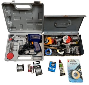 lot 75 image: Soldering Kit with Electric Soldering Iron, Assorted Solder Wire, and Flux Supplies
