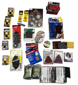 lot 81 image: Large Lot of Sanding Discs, Sandpaper, Grinding Wheels, and Wire Brushes Assortment