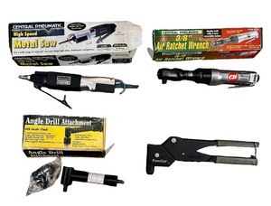lot 85 image: Collection of 4 Pneumatic Tools with Accessories