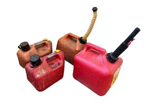 lot 93 image: Set of 4 Plastic Gasoline Fuel Cans with Spouts