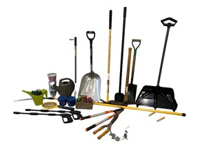 lot 94 image: Assorted Lawn and Garden Tools Collection including Shovels and hose reel