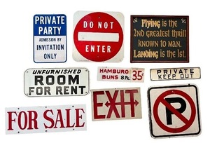 lot 126 image: Collection of 9 Assorted Vintage and Novelty Signs