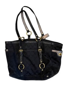 lot 135 image: Coach Black Signature Canvas Shoulder Tote with Leather Trim