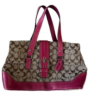 lot 137 image: Coach Signature Canvas Tote Bag with Pink Leather Trim