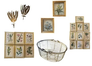 lot 121 image: Gold Tone Decor Collection with Framed Floral Art and Metal Accents