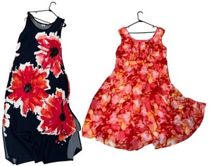 lot 146 image: Dressbarn Brand Midi Plus Size Colorful Flow Dress (Size 10) & Avenue Brand Midi Dress (Size 1820)