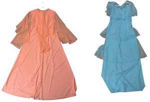 lot 147 image: Set of 2 Vintage Womens Sheer Sleeve Dresses - Peach and Blue