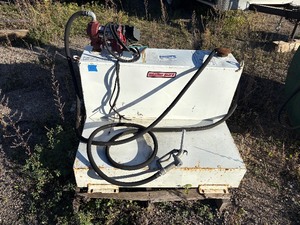 lot 80 image: Weather Guard rectangular steel fuel transfer tank with Fill-Rite transfer pump