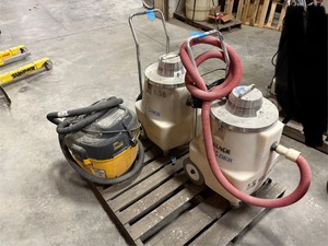 lot 224 image: (2) Crusader MH1050 15-gallon HEPA Portable Vacuums (1) DeWalt DWV010 8-gallon Vacuum