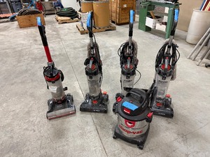 lot 226 image: (5) Vacuums Shop Vac 6-gallon wetdry w accessories (3) Eureka NEU180 Uprights Bissel 3533 Upright
