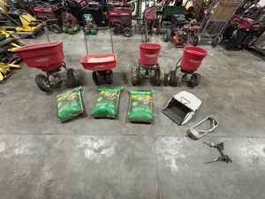 lot 343 image: Lawncare EarthWay spreaders Chapin spreader Sprinklers, Toro mower bag, Seedfertilizermulch