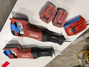 lot 340 image: (2) Hilti SR 6-A22 cordless 22V reciprocating saws,Multi-voltage compact charger, (2) batteries