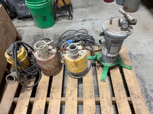 lot 369 image: (3) Submersible centrifugal pumps, likely Wacker Neuson. RPB Radex Airline Filters