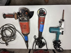 lot 481 image: (2) Hilti corded 6 angle grinder DEG 600-P &700-S 7 (1) Makita 9032 corded 38x21 Belt Sander