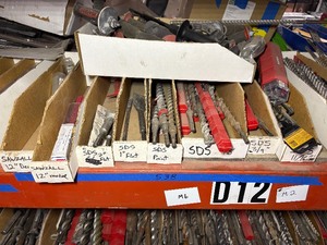 lot 538 image: Sawzall Blades, various brands and sizes. Hammer Drill SDS bits and chisels