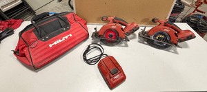 lot 493 image: (2) Hilti SCW 22-A cordless circular saws with batteries & chargers Powers Up, in Hilti bag