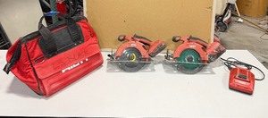 lot 515 image: (2) Hilti SCW 22-A cordless circular saws with batteries & chargers Powers Up, in Hilti bag