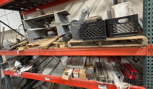 lot 445 image: Concrete floats, broom heads, anchor rods, trowels, turnbuckles, form wedges, threaded rods