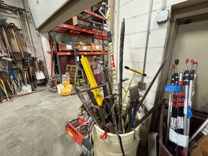 lot 621 image: Post Pounder, Post hole digger, Tamping bar, Spud bar, Pickaxe, spike puller, pry bars, rebar bender