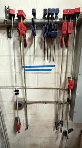lot 628 image: (11) Clamps KRE3-550 50 inch parallel clamp, Irwin bar clamps,