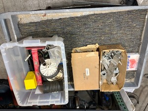 lot 631 image: Wheels, skid plates, broom braces, Pillow block bearing