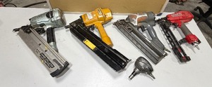 lot 630 image: (4) heavy-duty pneumatic Nail guns Paper Collated 3 12 Framing Nailer Hitachi 3 12 framing nailer Stanley Bostitch framing nailer
