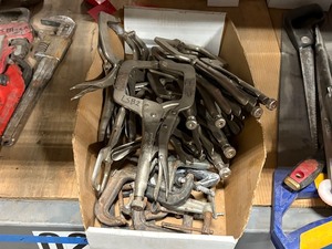 lot 693 image: Box of metal c-clamps  Vise Grip Plier clamps