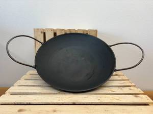 lot 6 image: 14-inch cast iron cowboy wok. heavy weight, with secure handles