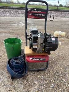 lot 27 image: 2200 psi pressure washer converted into a water pump and two pump hoses