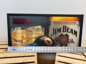 lot 53 image: WORKING Vintage Jim Beam Digital clock light up sign 12 34 inch tall by 24 12 inches wide Needs new bulb