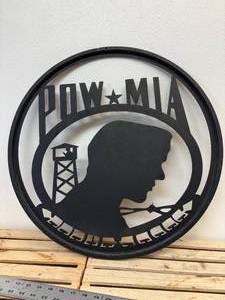 lot 65 image: 24-inch laser cut metal POW MIA wall medallion