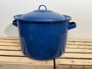 lot 50 image: Blue Enamel Canning Pot 13 Wide x 9.5 Tall with Lid